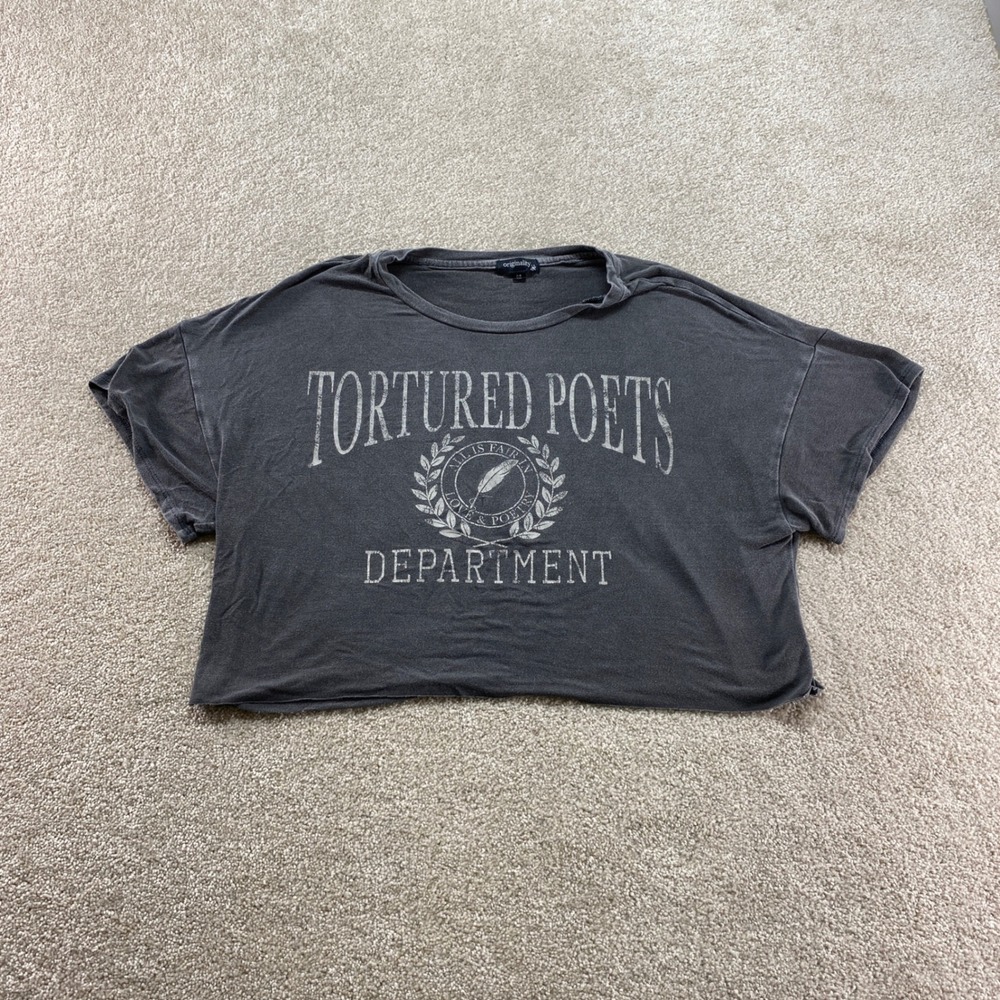 Originality Tortured Poets Department Crop Top Womens Medium Grey Graphic Tee